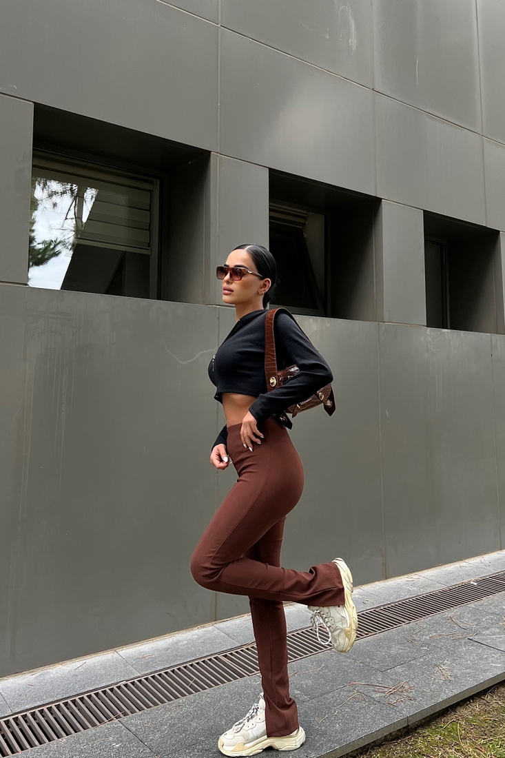 Kahverengi Önden Yırtmaçlı Pantolon ATE2119 - PAYNA