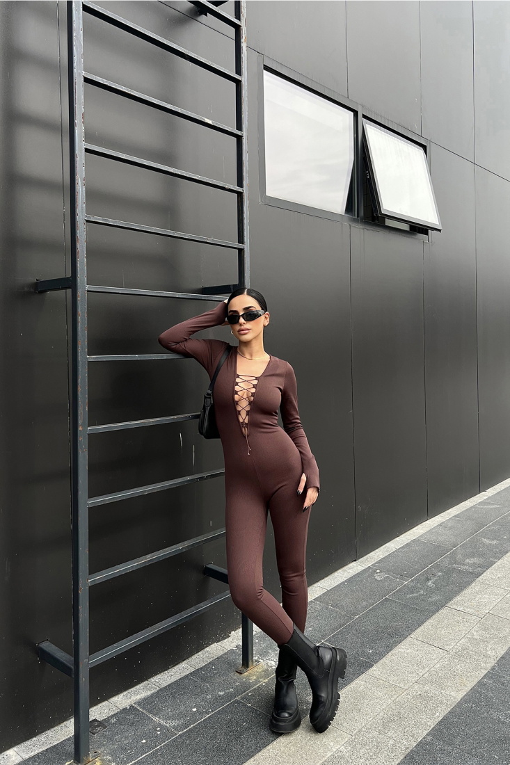 Kahverengi Önü Bağlamalı Tulum ATE4302 - EYYO