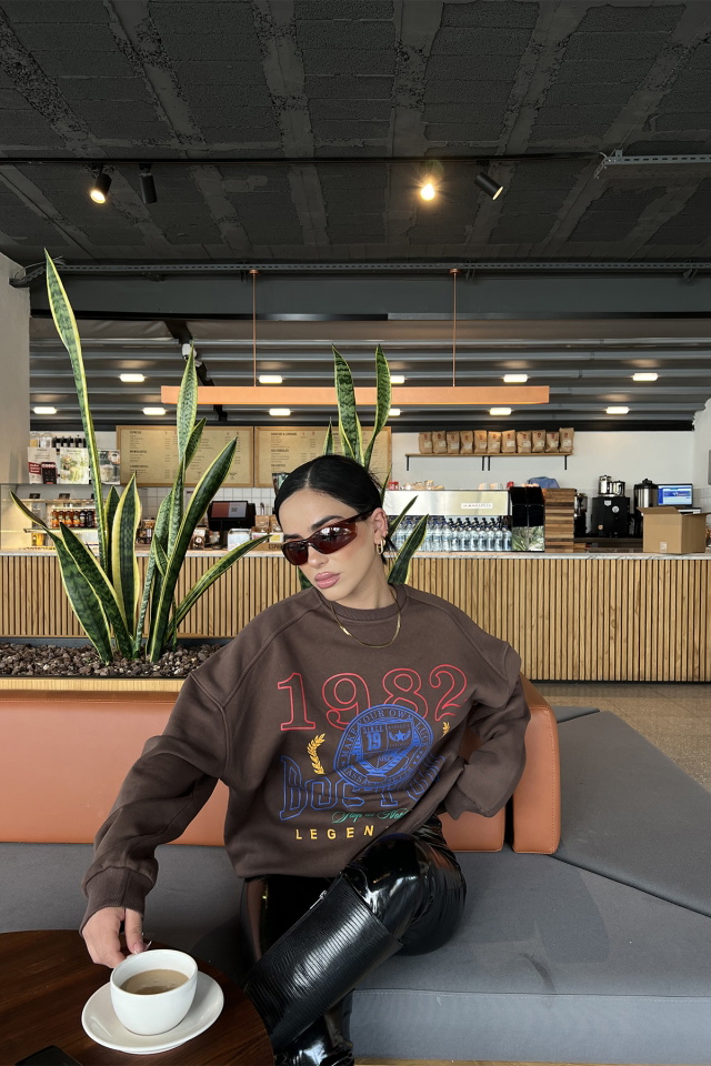 Kahverengi Önü Baskılı Oversize Sweat ATE2557 - 3
