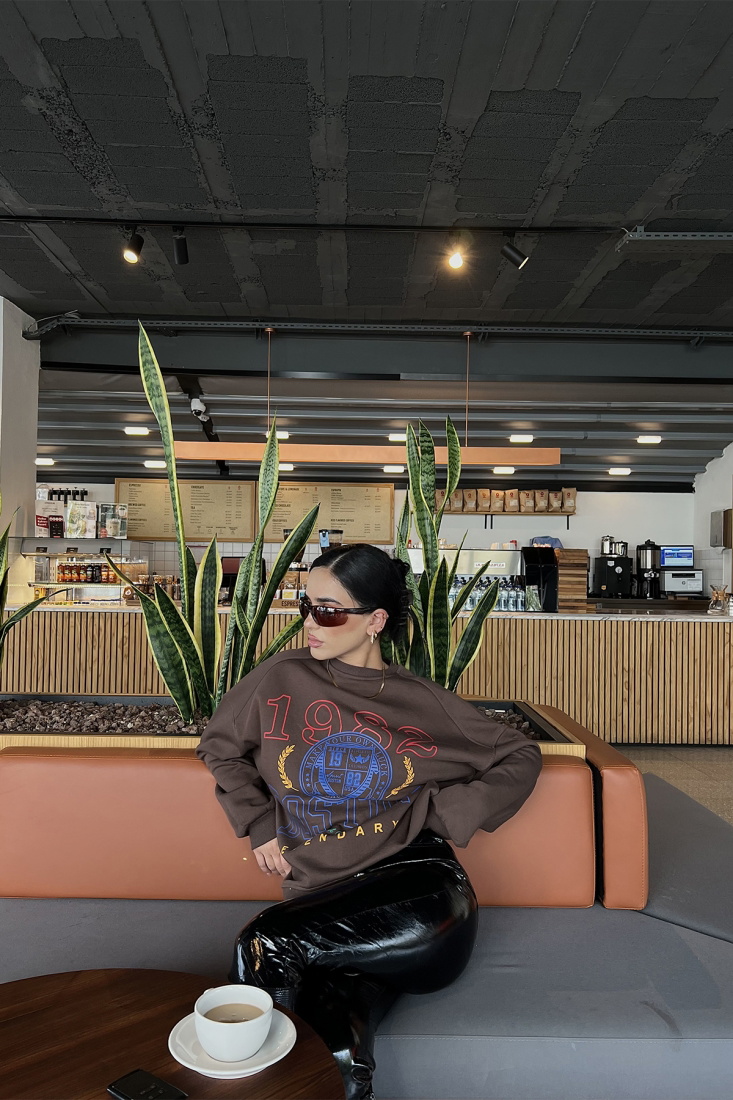 Kahverengi Önü Baskılı Oversize Sweat ATE2557 - EYYO