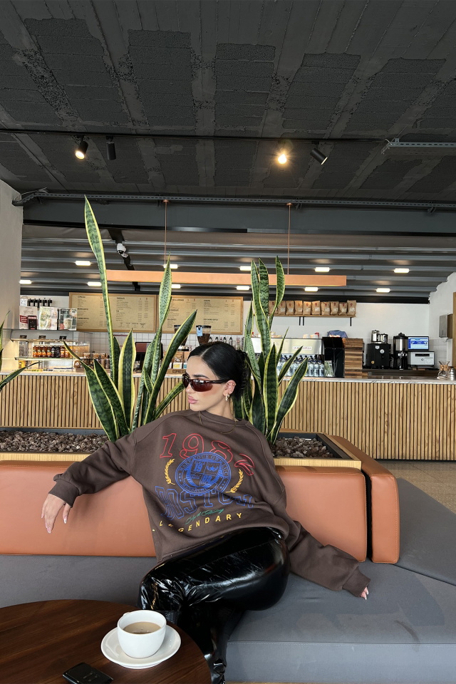 Kahverengi Önü Baskılı Oversize Sweat ATE2557 - 4