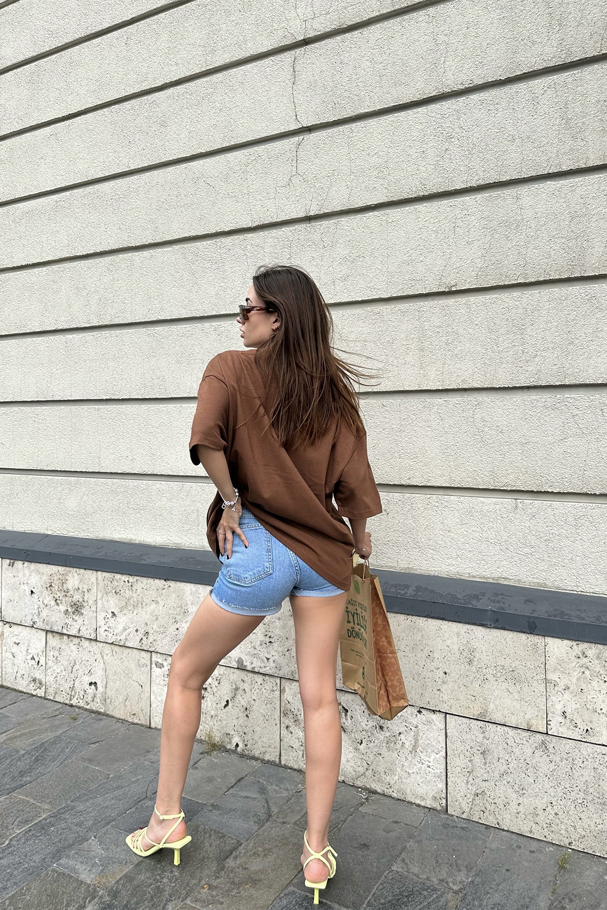 Kahverengi Önü Baskılı Oversize Tişört ATE7291 - 5