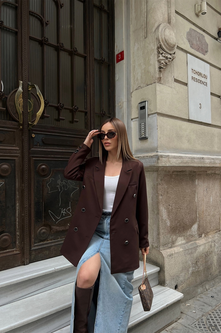 Kahverengi Önü Düğmeli Ceket ATE5155 - EYYO