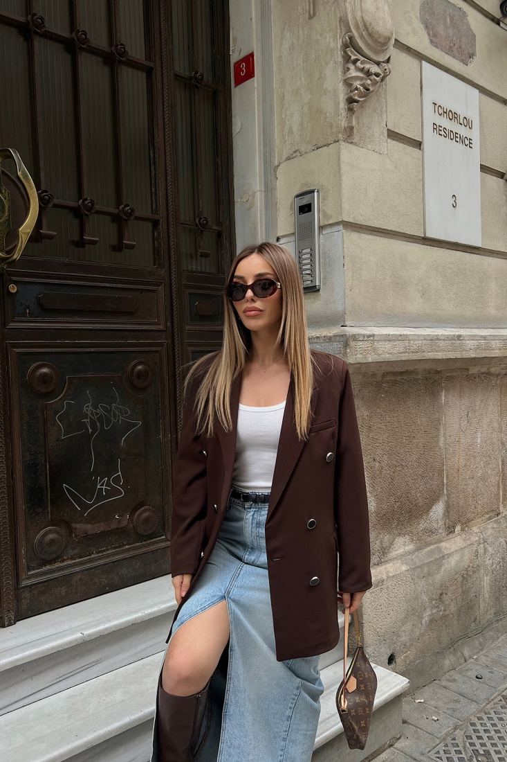 Kahverengi Önü Düğmeli Ceket ATE5155 - EYYO