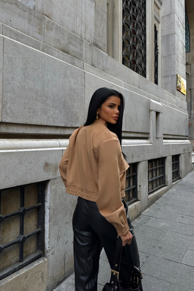 Kahverengi Önü Düğmeli Cep Detay Ceket ATE8474 - 5