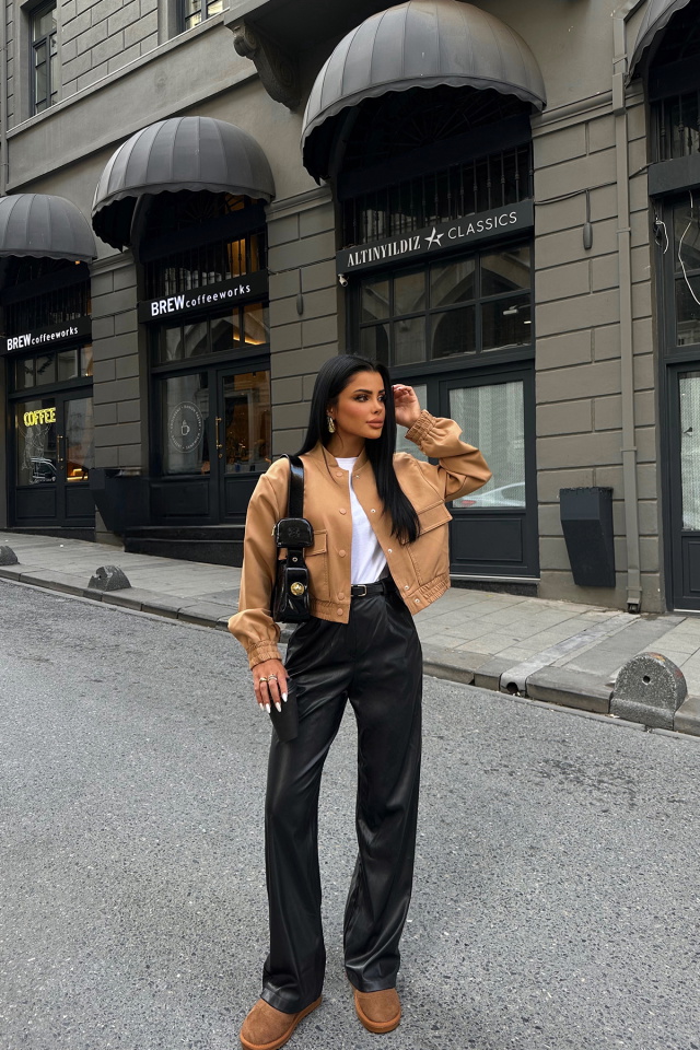 Kahverengi Önü Düğmeli Cep Detay Ceket ATE8474 - 4