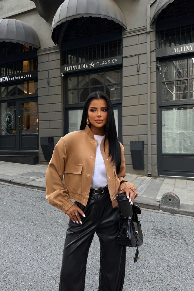 Kahverengi Önü Düğmeli Cep Detay Ceket ATE8474 - 3