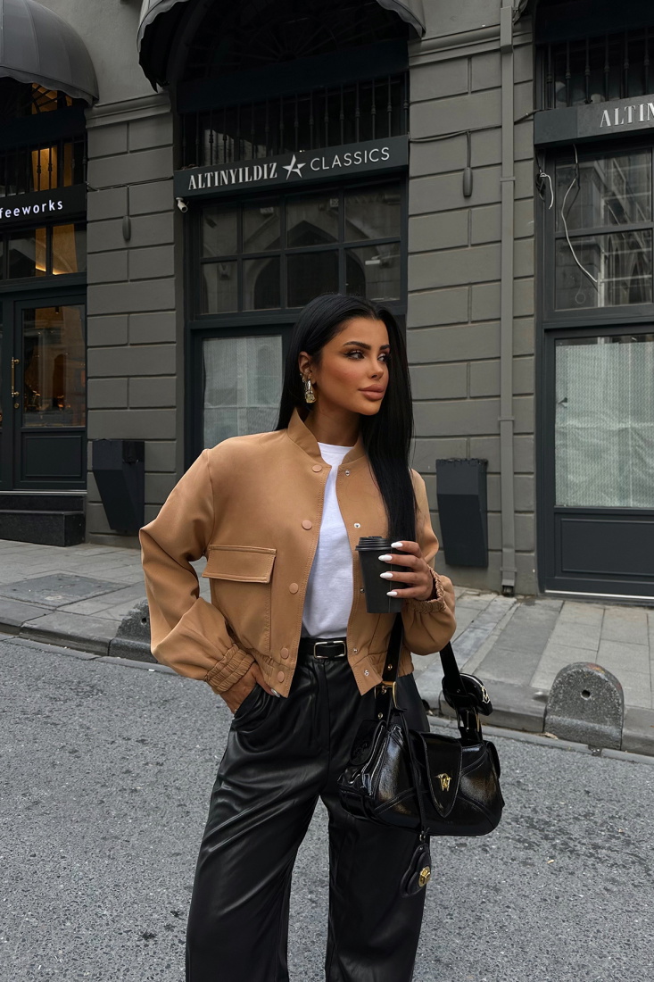 Kahverengi Önü Düğmeli Cep Detay Ceket ATE8474 - EYYO