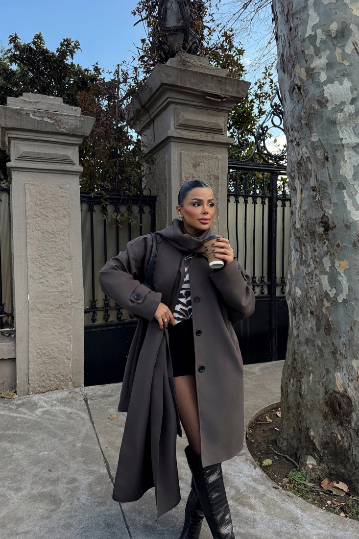 Kahverengi Acler Sal Yaka Trençkot ATE-1963 - EYYO