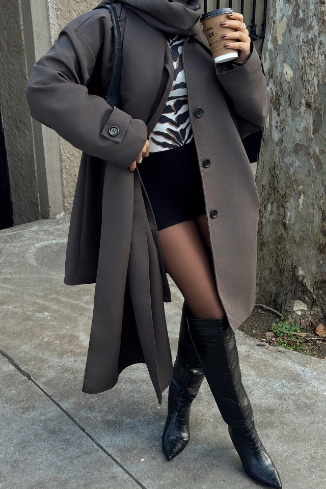 Kahverengi Acler Sal Yaka Trençkot ATE-1963 - 2