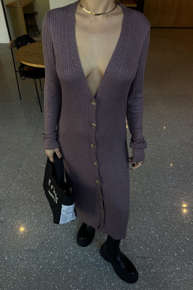 Kahverengi Önü Düğmeli Uzun Elbise ATE4018 - 2