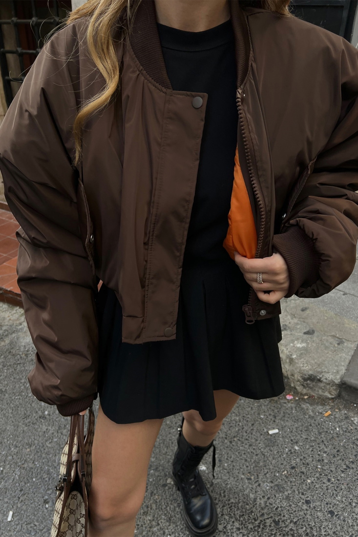 Kahverengi Önü Fermuarlı Ceket ATE2247 - EYYO