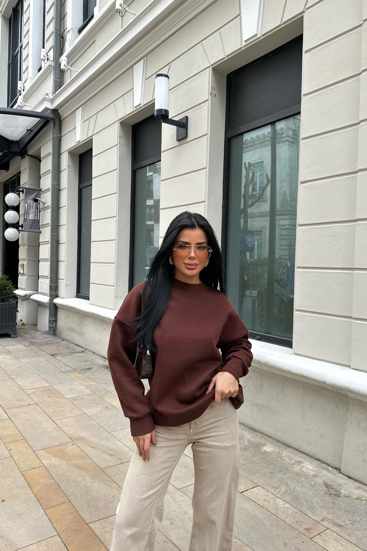 Kahverengi Oversize Arkası Baskılı Sweat ATE-0880 - EYYO