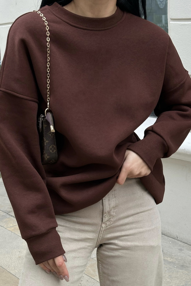 Kahverengi Oversize Arkası Baskılı Sweat ATE-0880 - 2