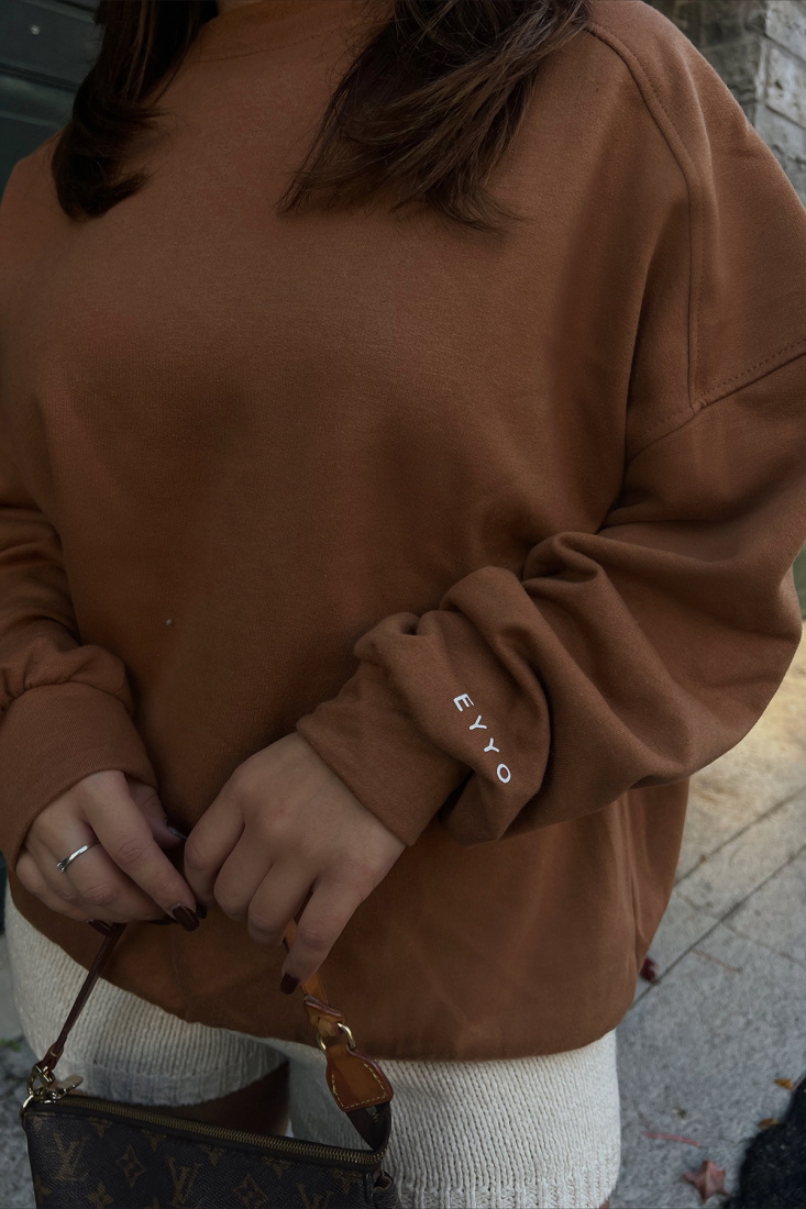 Kahverengi Oversize Basic Sweat ATE2525 - EYYO