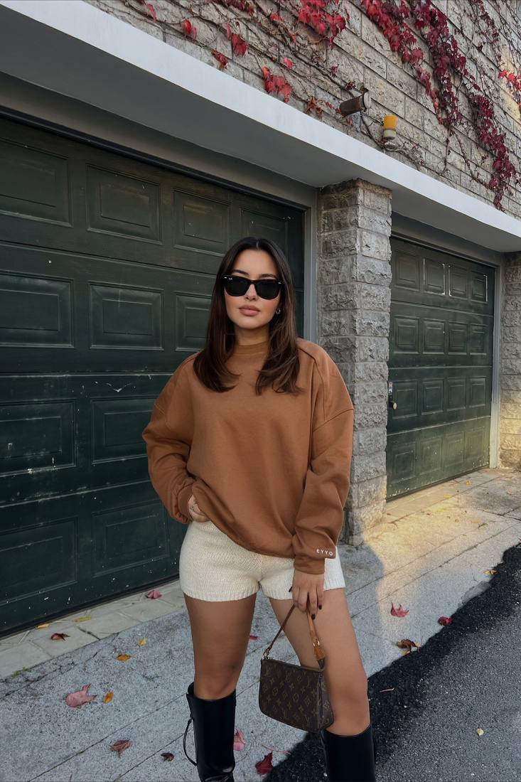 Kahverengi Oversize Basic Sweat ATE2525 - EYYO