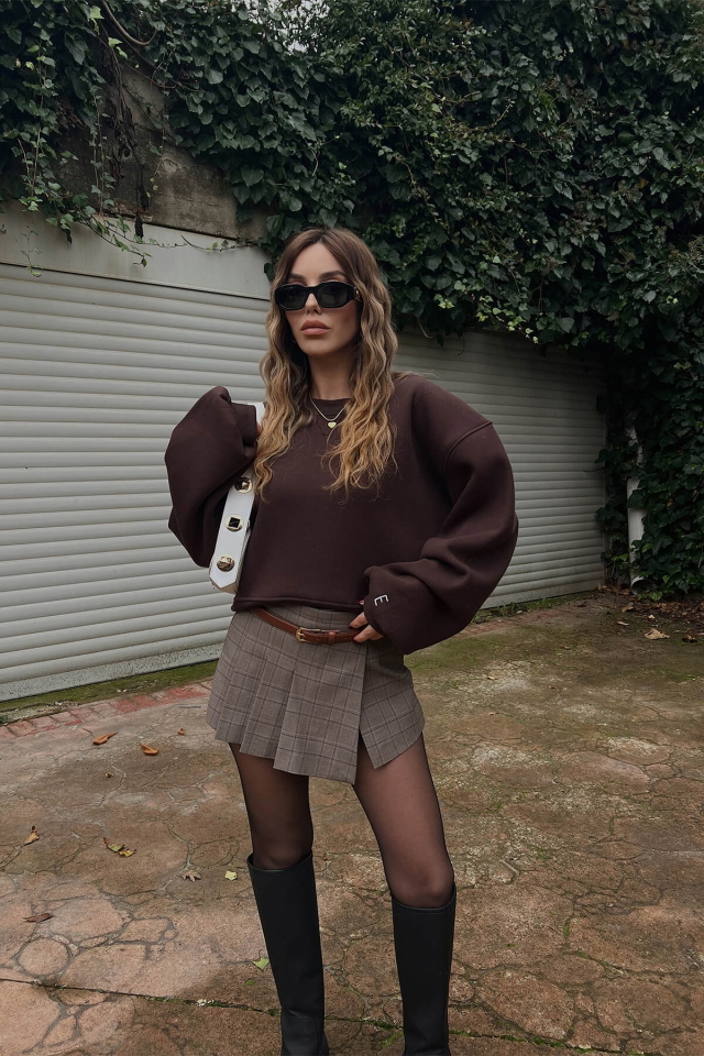Kahverengi Oversize Basic Sweat ATE3118 