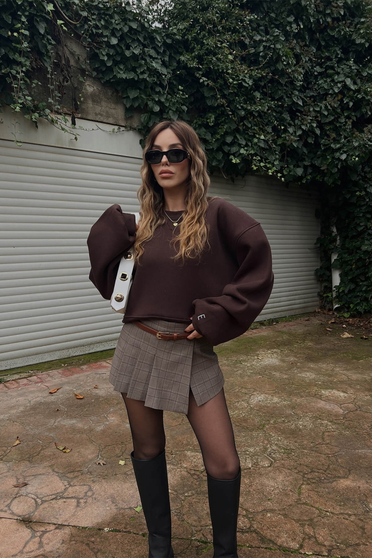 Kahverengi Oversize Basic Sweat ATE3118 - EYYO