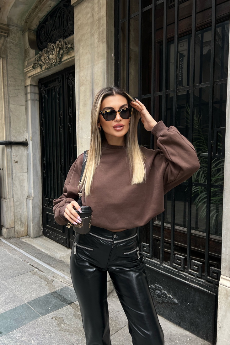 Kahverengi Oversize Basic Sweat ATE4250 - EYYO