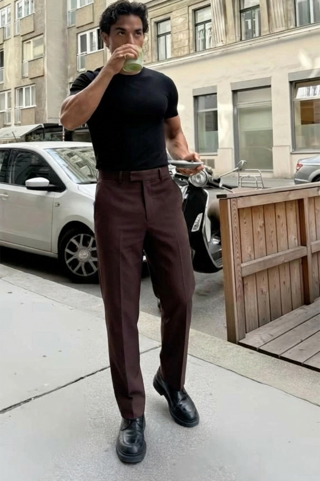 Kahverengi Palazzo Yüksek Bel Pantolon ATE-3245 