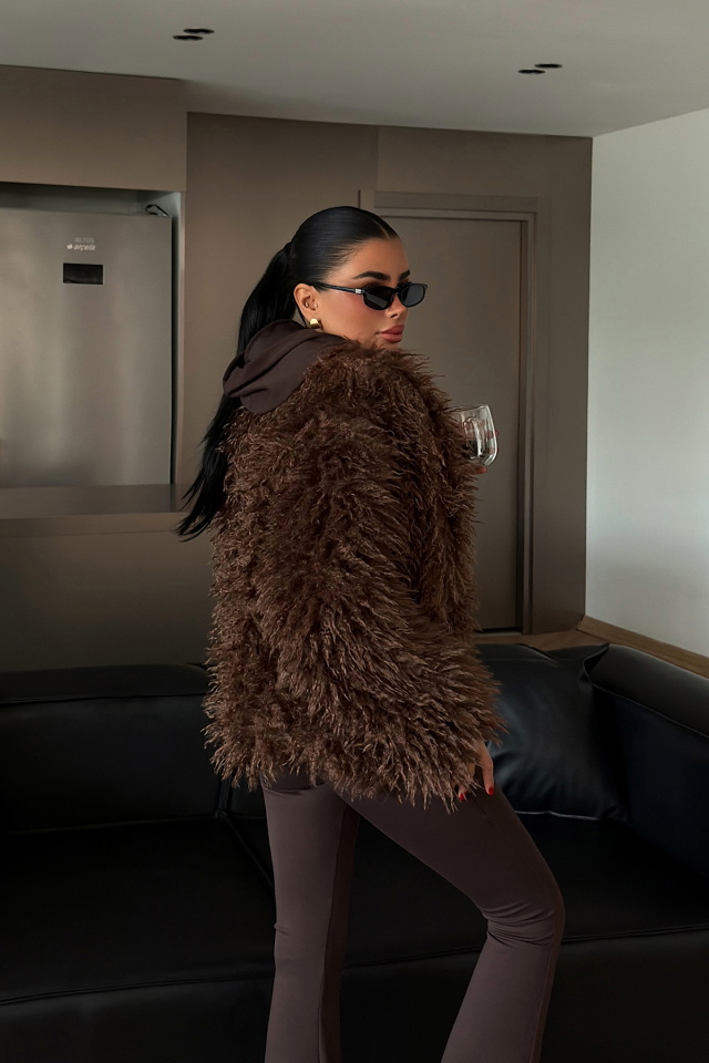 Kahverengi Peluş Kürk Ceket ATE-4318 - 4