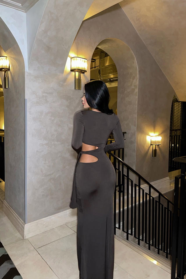 Luna Kahverengi Bağlamalı Elbise ATE-0533 - 5