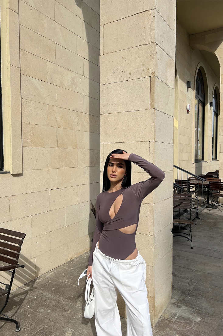 Kahverengi Pencere Detay Bodysuit ATE4555 - EYYO