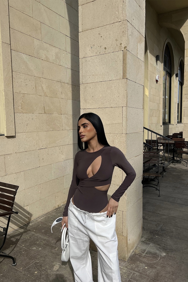 Kahverengi Pencere Detay Bodysuit ATE4555 - 4