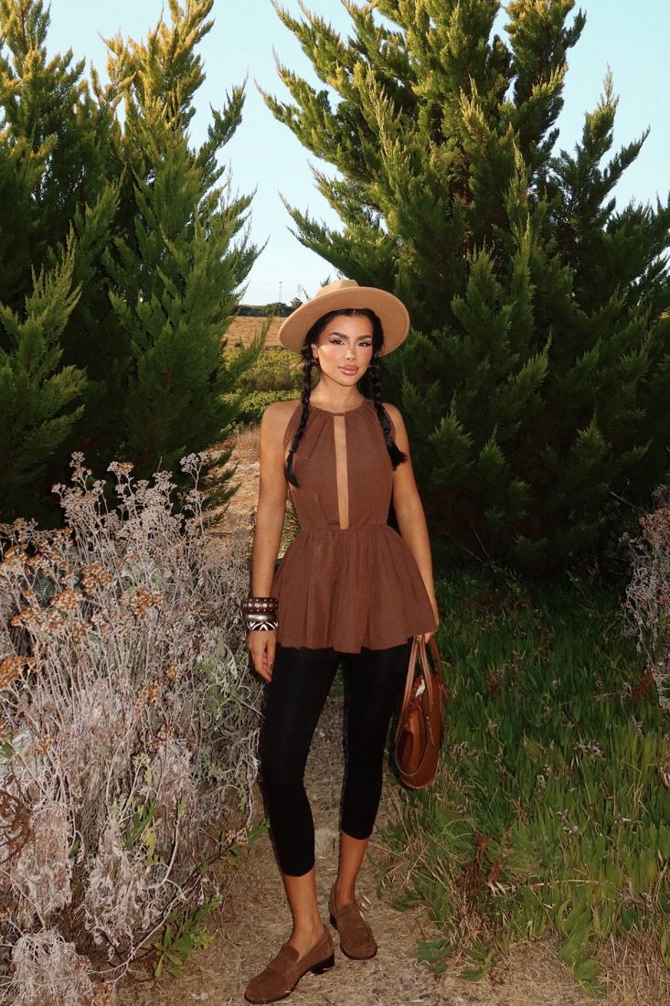 Kahverengi Smock Bluz ATE-3447 - EYYO