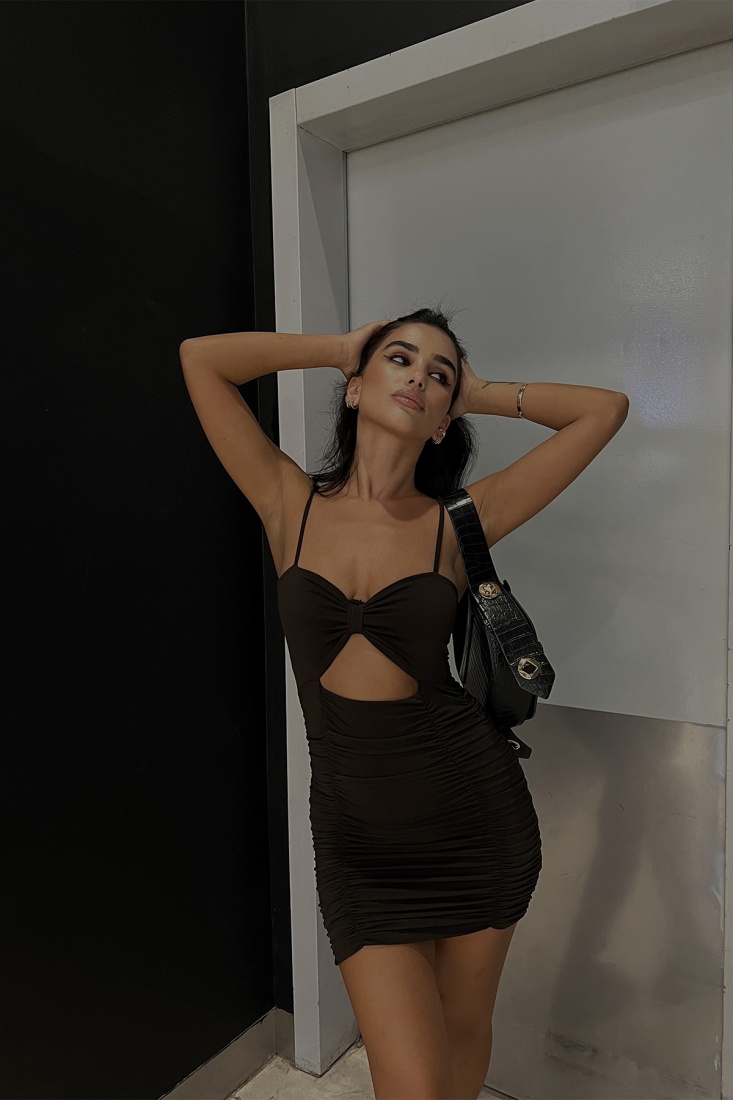 Kahverengi Pencere Detay Elbise ATE1912 - ELEY