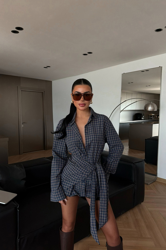 Kahverengi Pötikareli Önü Düğmeli Gömlek ATE-4953 - 1