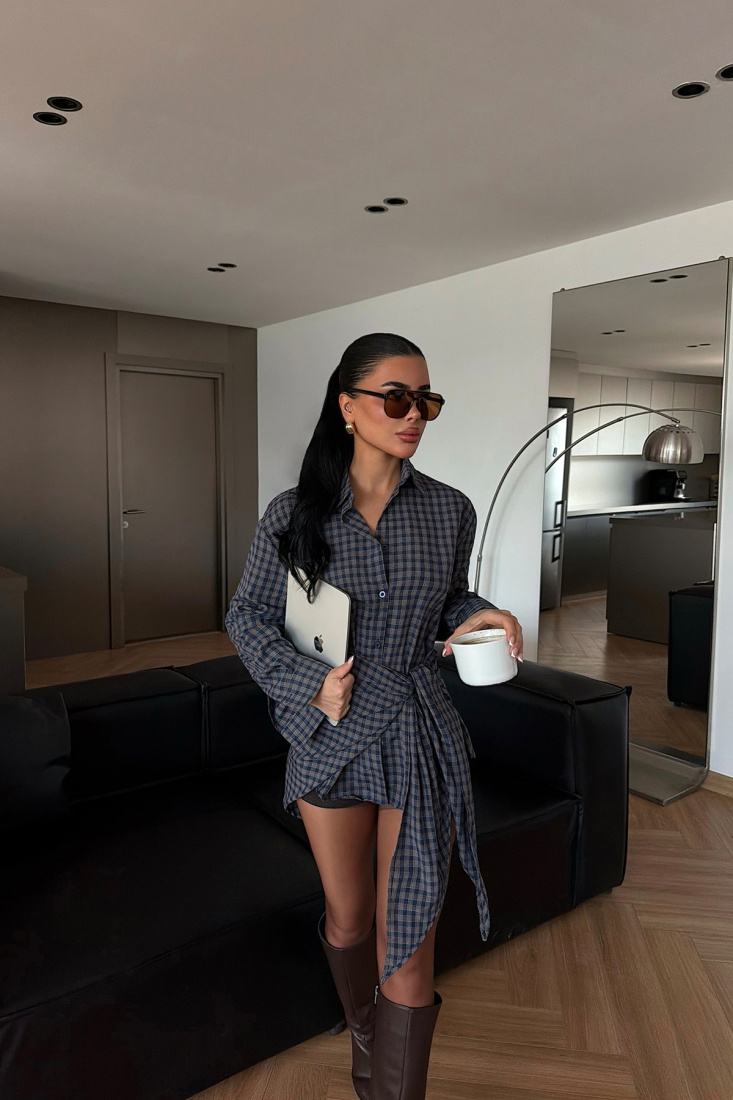 Kahverengi Pötikareli Düğmeli Gömlek ATE-4953 - EYYO