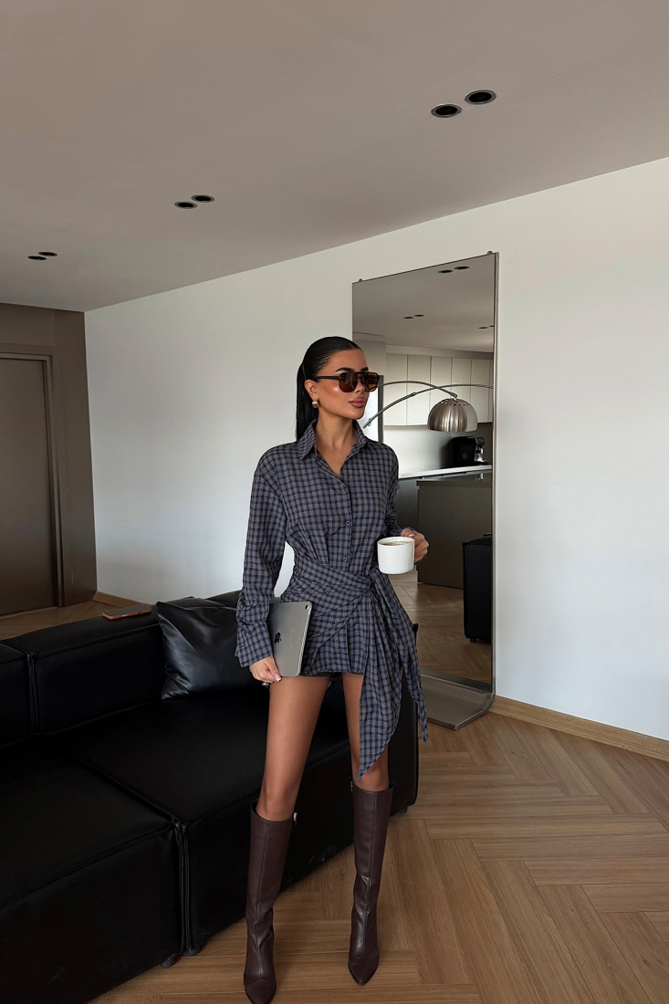 Kahverengi Pötikareli Düğmeli Gömlek ATE-4953 - EYYO