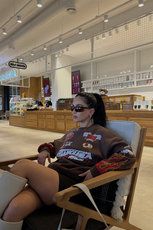 Kahverengi Racing Baskılı Sweatshirt ATE2951 - 3