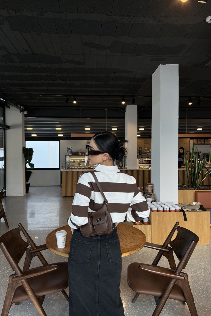 Kahverengi Şerit Detay Crop Top ATE4002 - EYYO