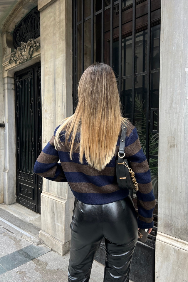 Kahverengi Şerit Detay Crop Top ATE4217 - 5