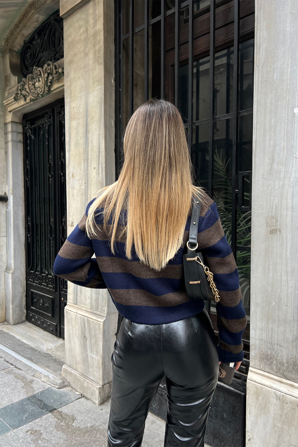 Kahverengi Şerit Detay Crop Top ATE4217 - 5