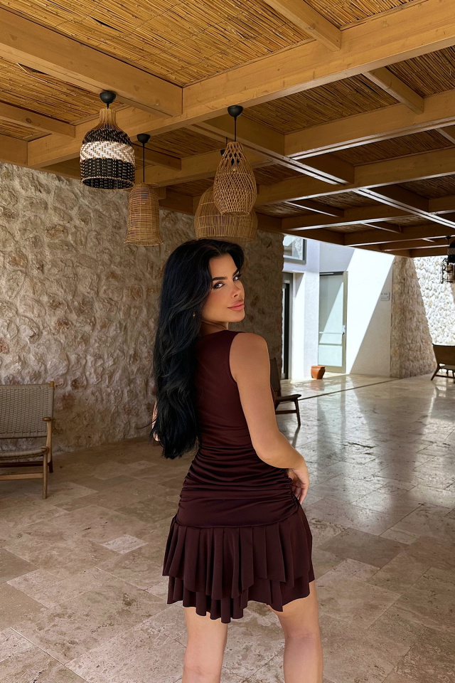 Kahverengi JACİE MİNİ ELBİSE ATE-0965 - 6