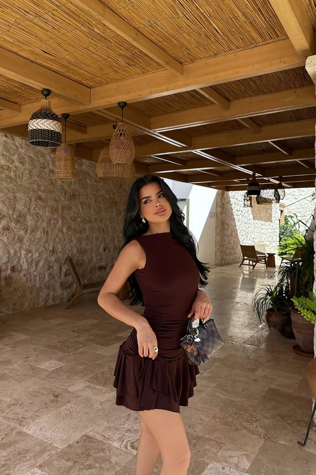 Kahverengi JACİE MİNİ ELBİSE ATE-0965 - 5