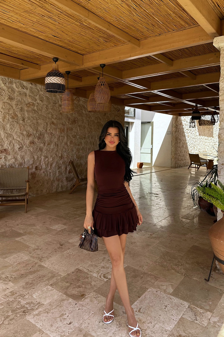 Kahverengi JACİE MİNİ ELBİSE ATE-0965 - EYYO