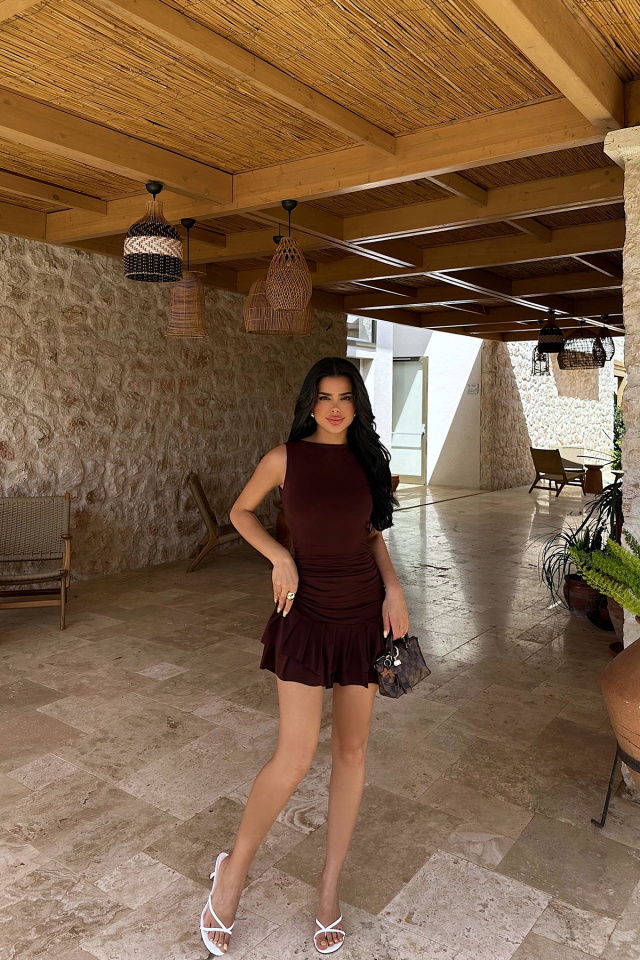 Kahverengi JACİE MİNİ ELBİSE ATE-0965 - 4