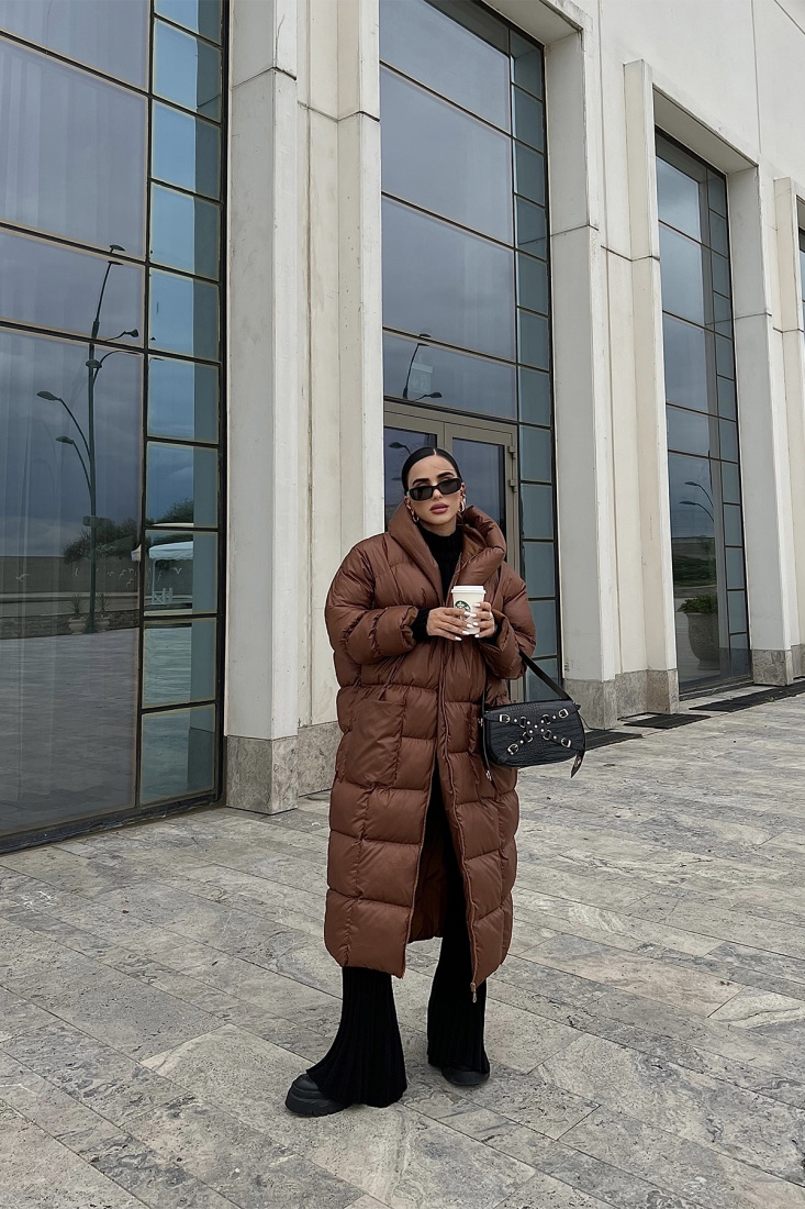 Kahverengi Şişme Uzun Mont ATE2131 - HALİS