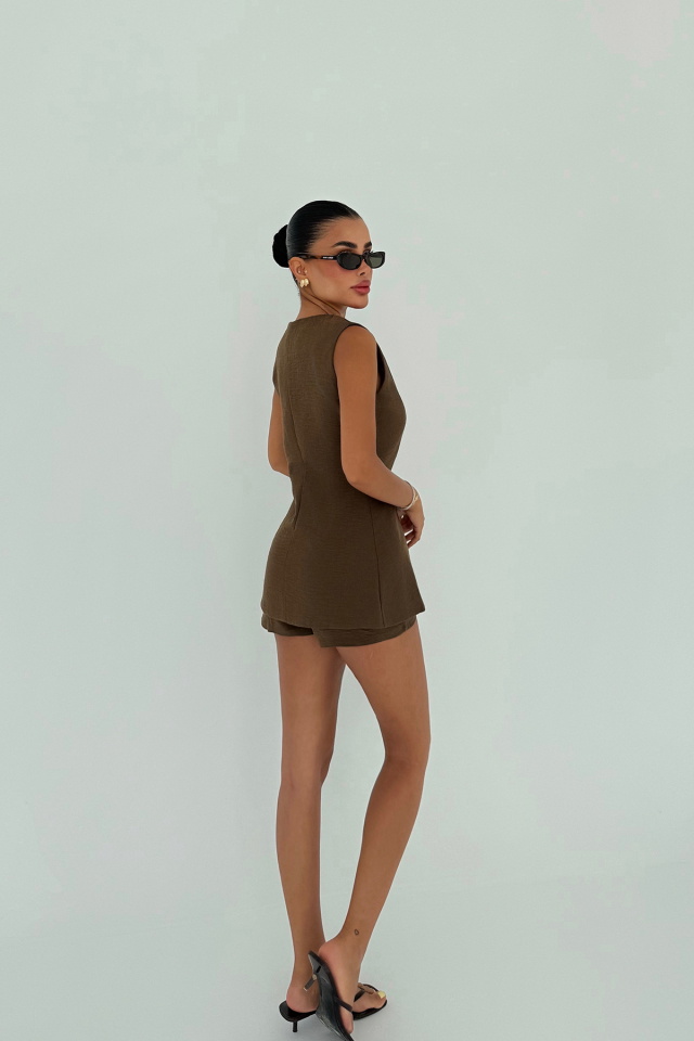 Kahverengi Loutra Mini Şortlu Takım ATE-3004 - 8