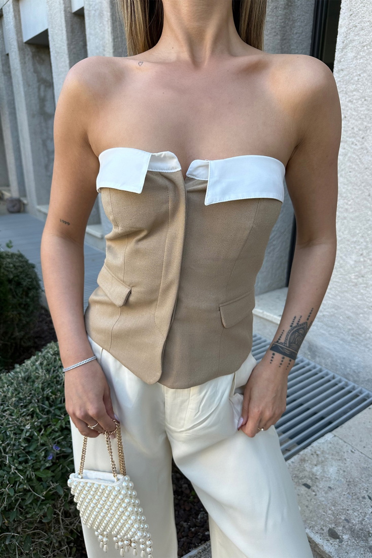 Kahverengi Straplez Crop Top ATE4968 - EYYO