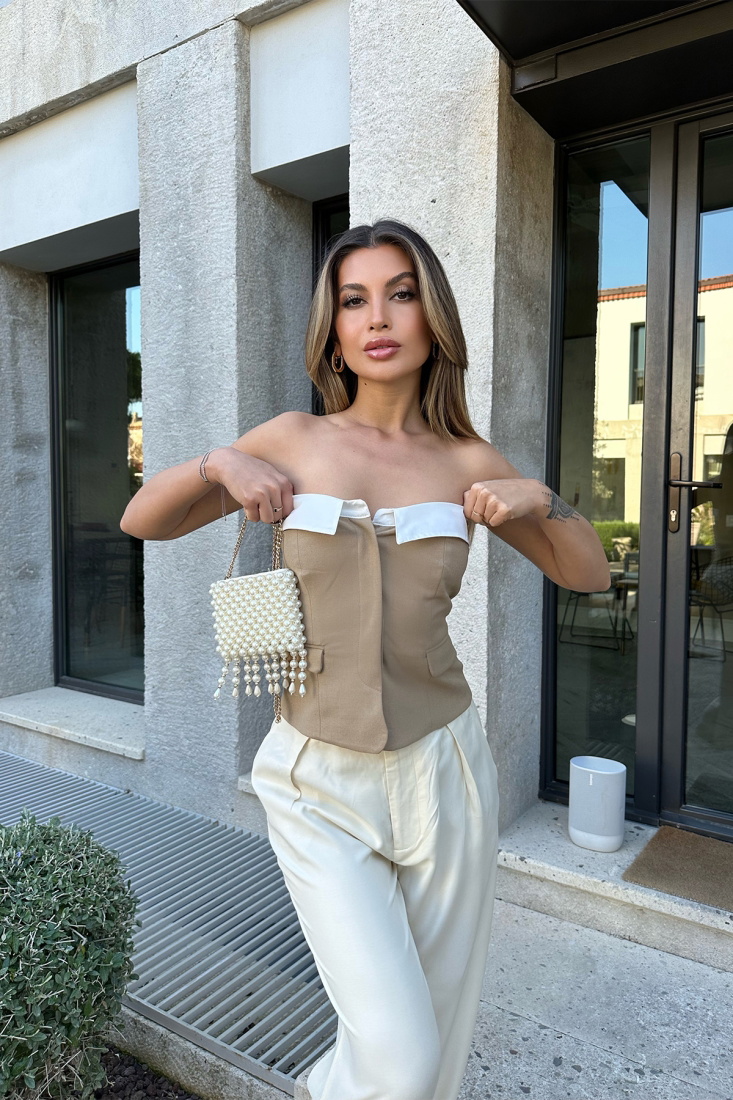 Kahverengi Straplez Crop Top ATE4968 - EYYO