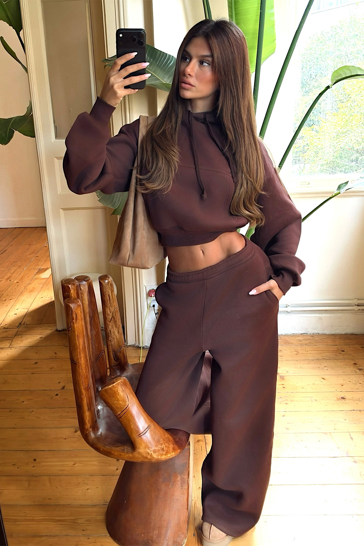 Kahverengi Sweat Detay Pantolonlu Takım - 2