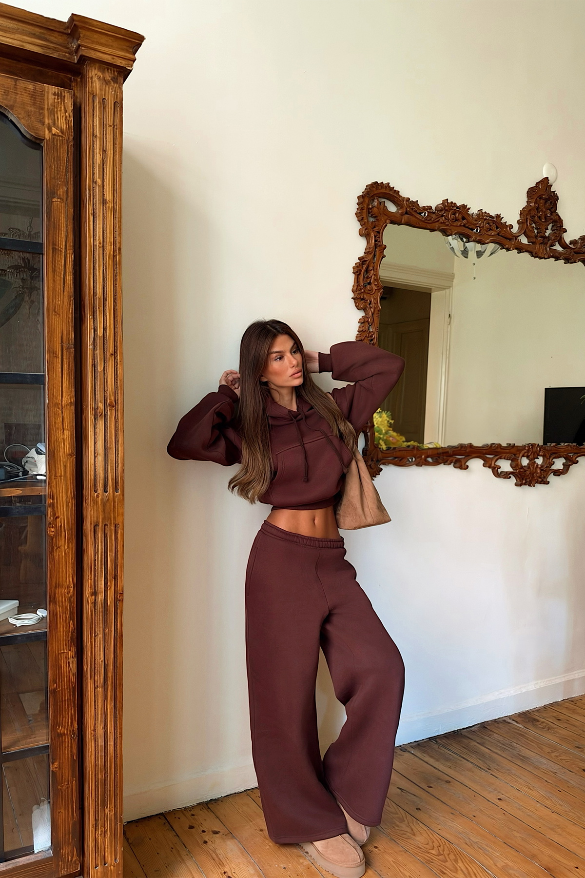 Kahverengi Sweat Detay Pantolonlu Takım - 3