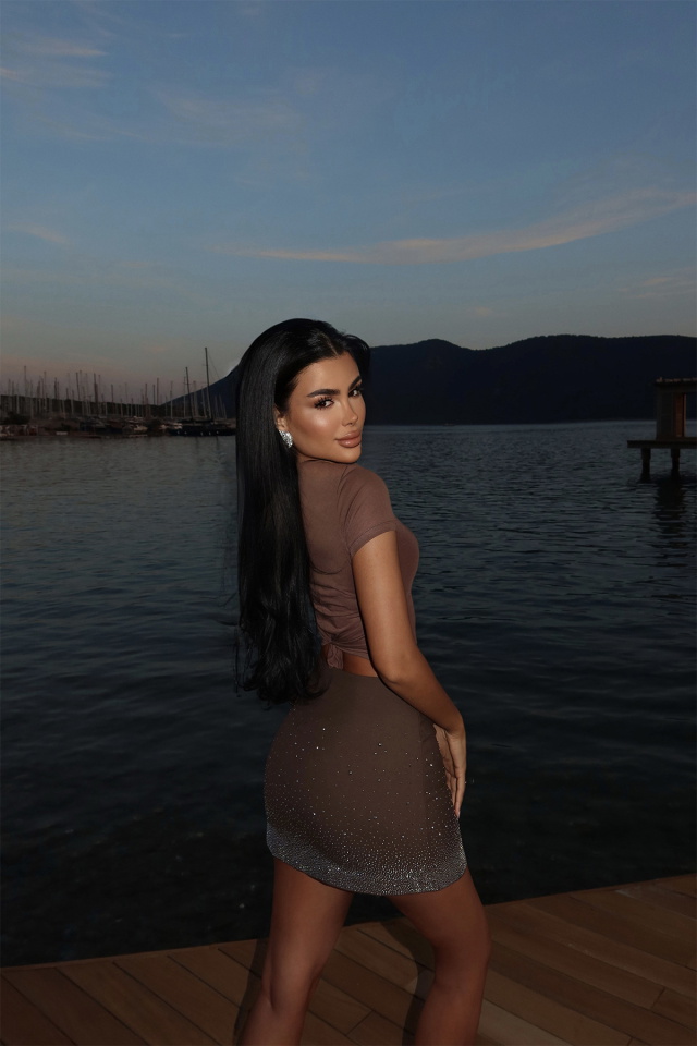 Kahverengi Sisu Mini Taşlı Etek ATE-2595 - 4