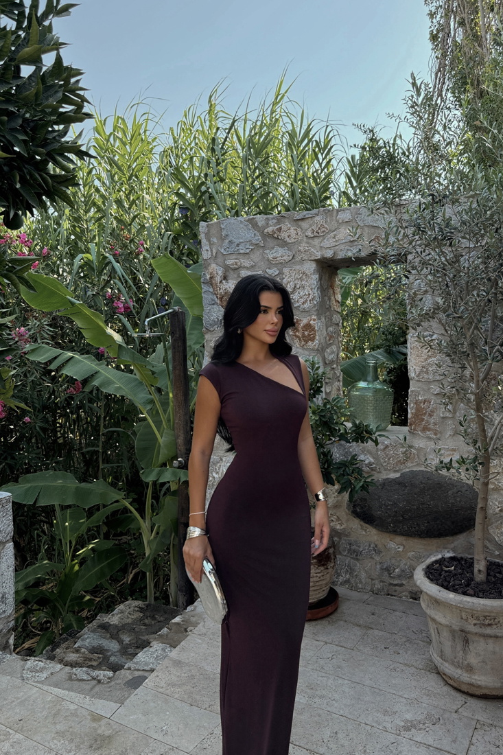 Kahverengi Liana Uzun Elbise ATE-1365 - EYYO