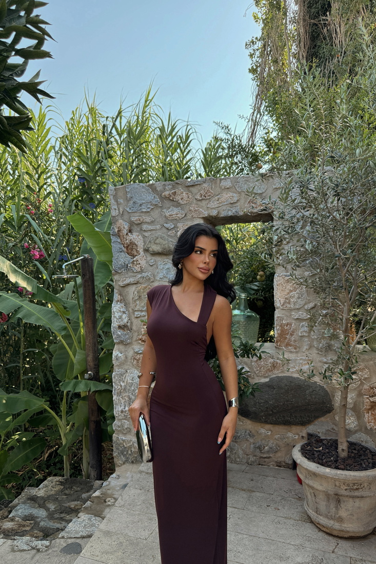 Kahverengi Liana Uzun Elbise ATE-1365 - EYYO